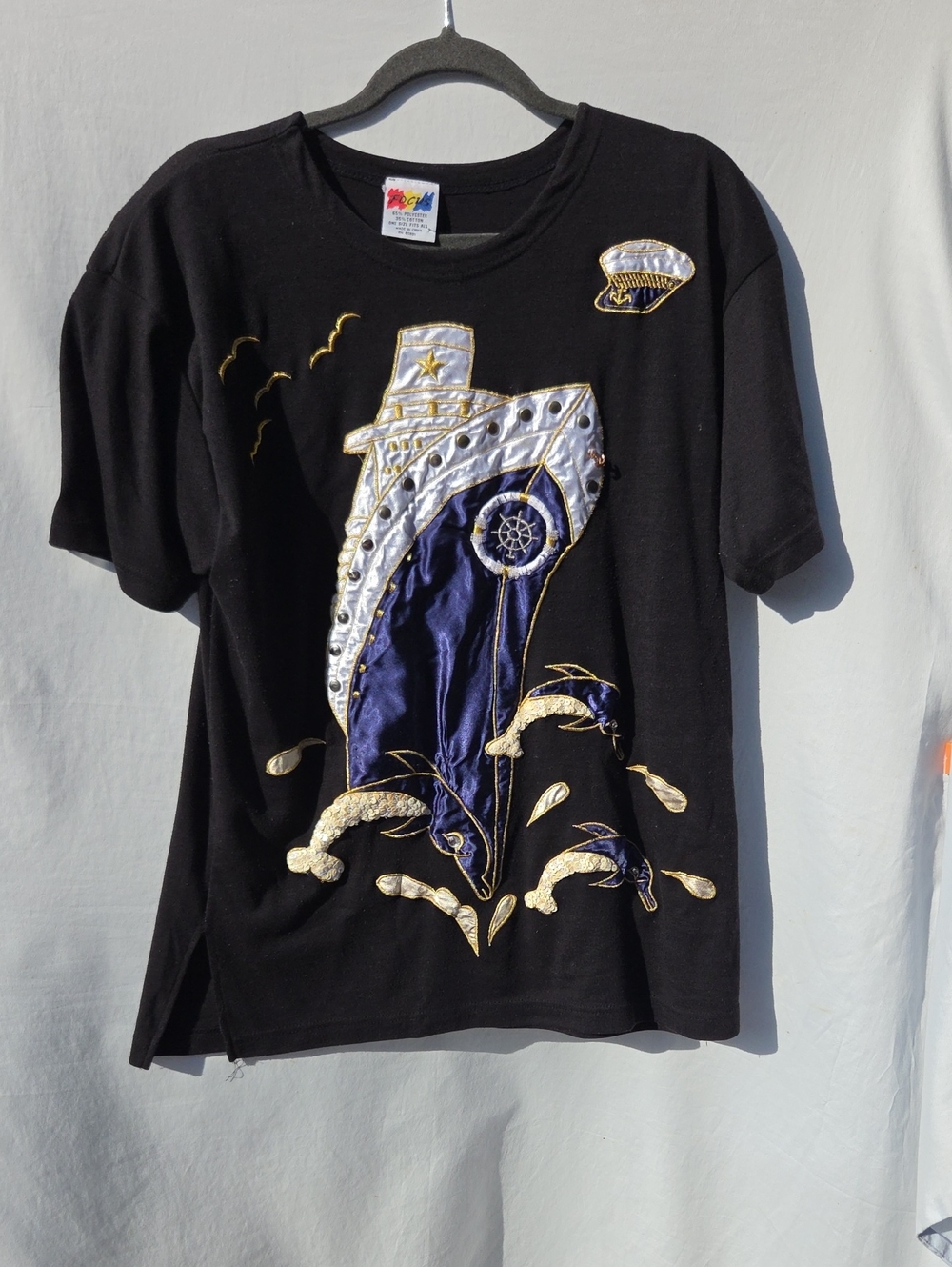 Navy Embroidered Nautical Ship Short-Sleeve Tee          One Size